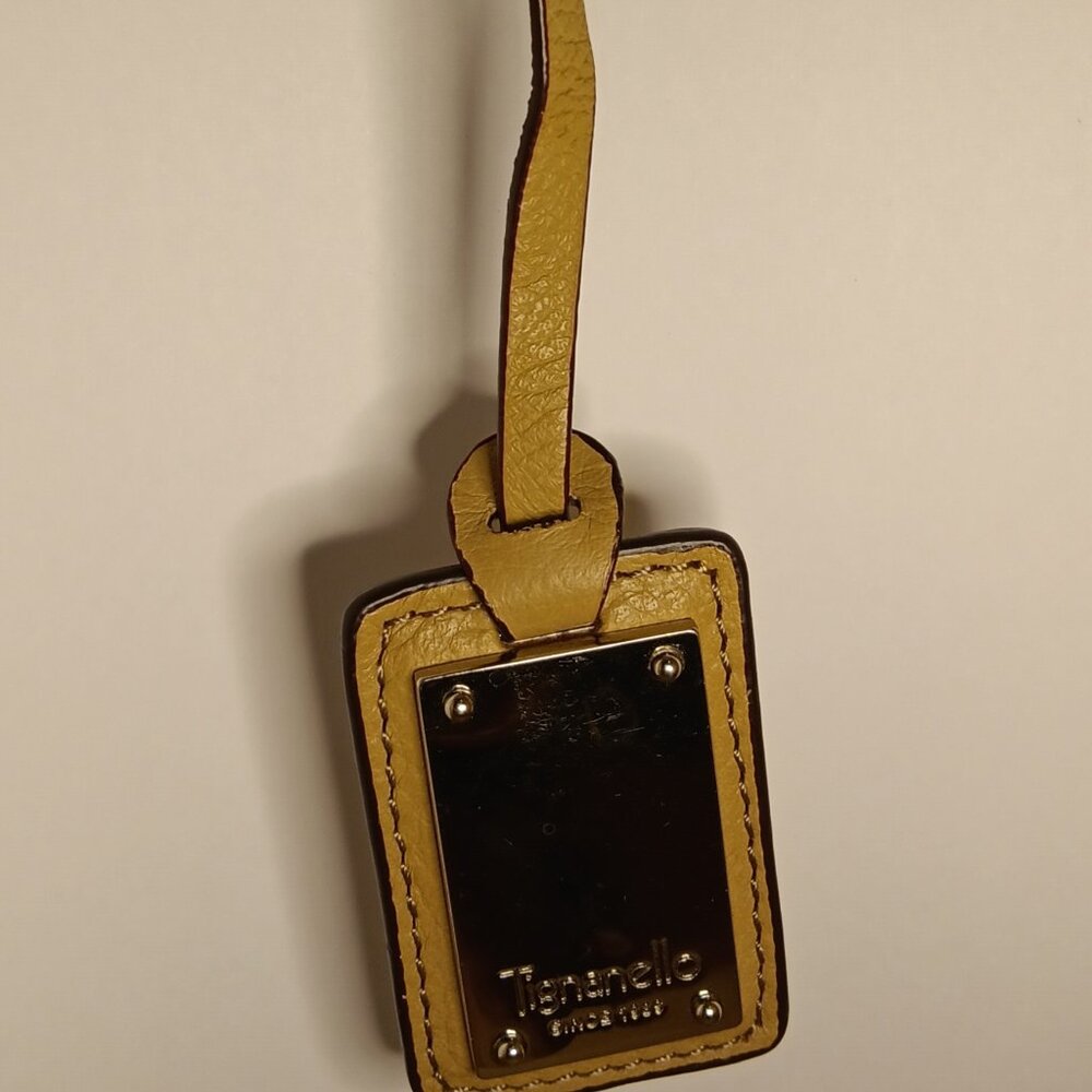 Tignanello Leather /TAN Chrome Metal Key Fob Purse Keychain Tag
